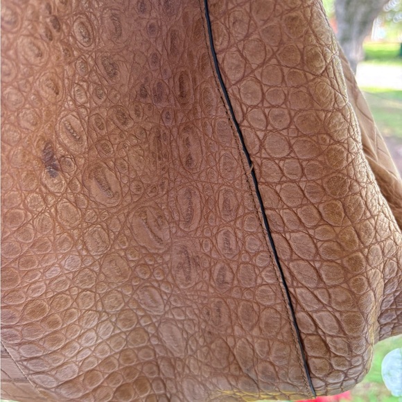 G.I.L.I. Tote Handbag Croc Embossed Tan Leather Tassel Large - Picture 5 of 16